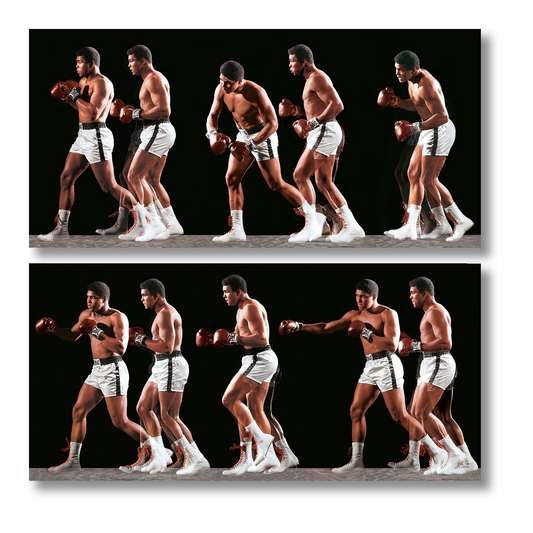 Neil Leifer. Homage to Ali. ‘Ali Invents the Double-Clutch Shuffle, 1966’ (AP)